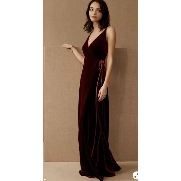New BHLDN Jenny Yoo Andi Wrap Velvet Dress sz 18 - Dark Berry - Picture 1 of 8